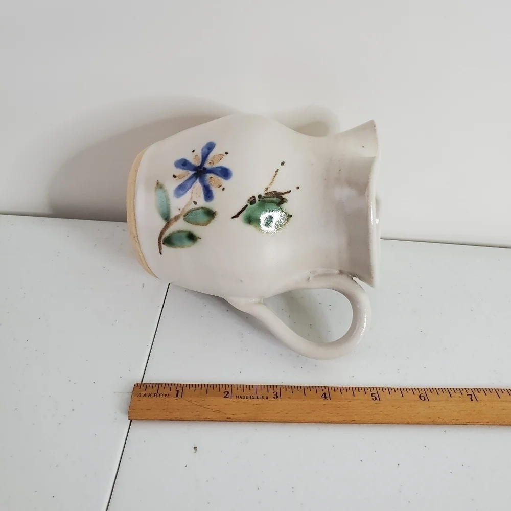 Vintage Dover Pottery Pitcher Artist Signed DBG 1984 Floral Butterfly Vase‎